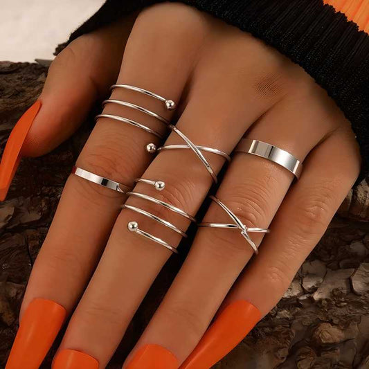 Hollow Geometric Fashion Cross Twist Open Ring Set